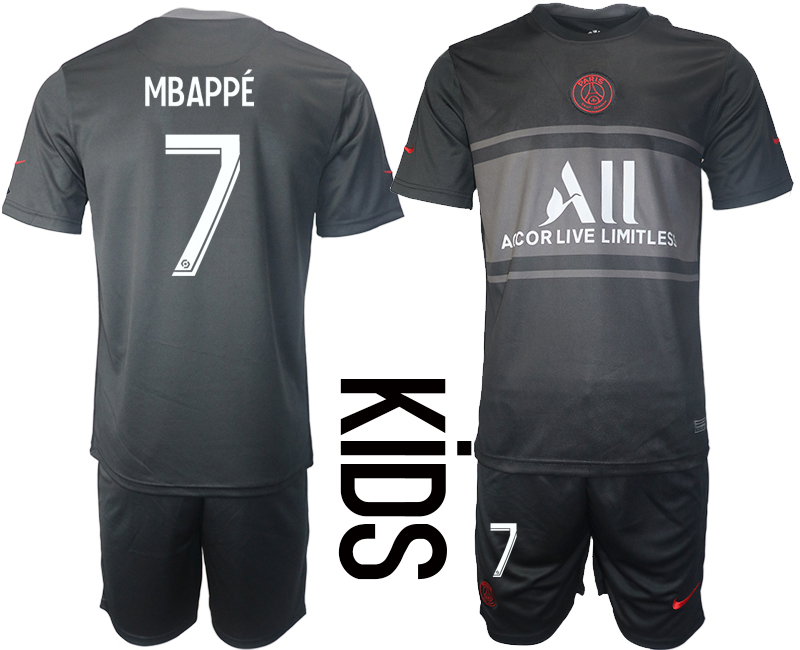 Youth 2021-2022 Club Paris St German Second away black #7 Soccer Jersey